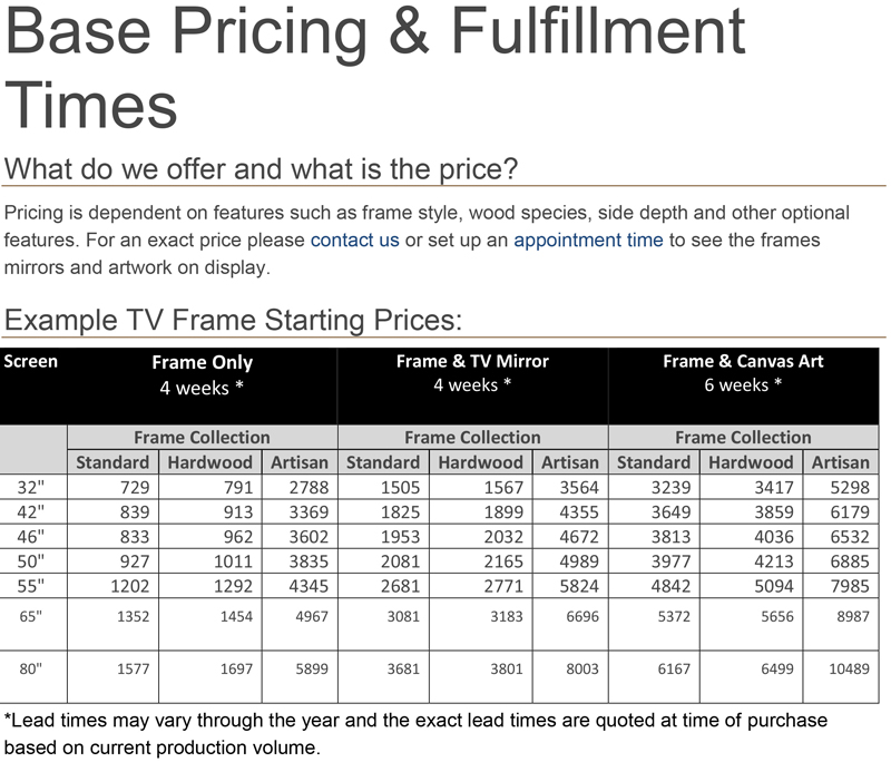 frame base pricing